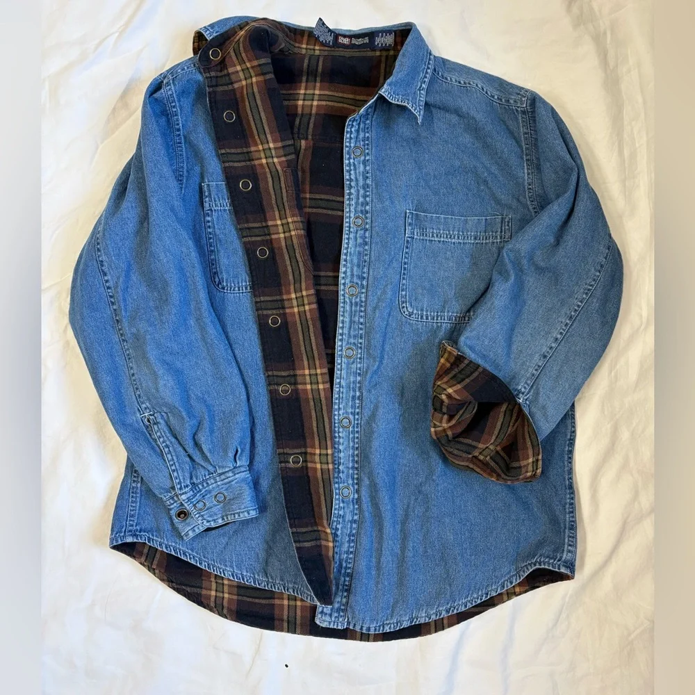 Vintage Reversible Chore Coat | Barn Jacket – Denim & Flannel – M - Picture 2 of 4